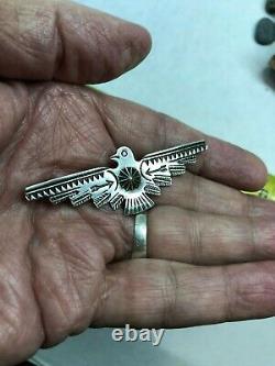 Navajo Pin Old Pawn Outstanding Stamp Work Harvey Stamped Sterling Thunderbird