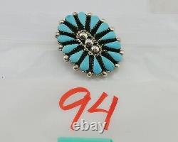 Navajo Pin Pendant 925 Silver Blue Turquoise Signed Benson Yazzie C. 80's