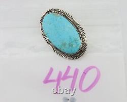 Navajo Pin Pendant 925 Silver Natural Blue Turquoise Artist signed DS C. 80's