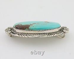 Navajo Pin Pendant 925 Silver Natural Blue Turquoise Artist signed SC C. 80's