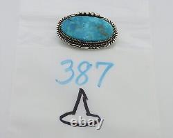 Navajo Pin Pendant 925 Silver Natural Blue Turquoise Signed S C. 80's