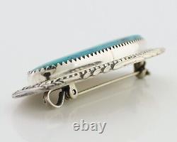 Navajo Pin Pendant 925 Silver Natural Spiderweb Turquoise Signed D C. 80's