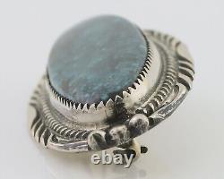 Navajo Pin Pendant 925 Silver Natural Spiderweb Turquoise Signed D C. 80's