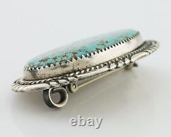 Navajo Pin Pendant 925 Silver Natural Spiderweb Turquoise Signed S C. 80's