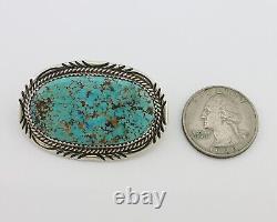 Navajo Pin Pendant 925 Silver Natural Spiderweb Turquoise Signed S C. 80's