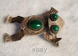 Navajo Robert Becenti RB Sterling Silver Frog With Malachite Pin Brooch