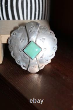 Navajo Robert Johnson Concho Sterling Turquoise Stone Pendant Pin