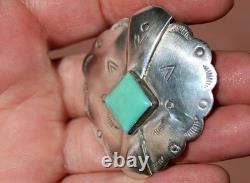 Navajo Robert Johnson Concho Sterling Turquoise Stone Pendant Pin