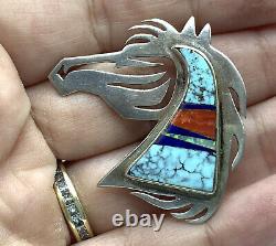 Navajo Robert Vandover Sterling Silver Turquoise Opal Horse Head Pin Pendant