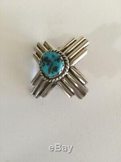 Navajo -Robert Yellowhorse Sterling / Turquoise Zia Hat Band Pin or Brooch