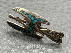 Navajo Roy Vandever Peyote Bird Turquoise Sterling Silver Tack Tie Pin Brooch