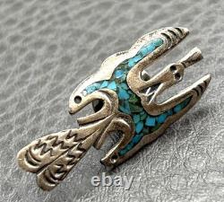 Navajo Roy Vandever Peyote Bird Turquoise Sterling Silver Tack Tie Pin Brooch