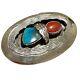 Navajo Roy Vandever Sterling Silver Turquoise Coral Brooch Oval