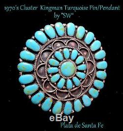 Navajo SW3 Round LargeKingman Turquoise/925Brooch/Pendant