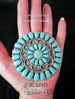 Navajo SW3 Round LargeKingman Turquoise/925Brooch/Pendant
