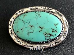 Navajo Signed By Designer SR Sterling 925 TURQUOISE Pin Brooch Stamping Patina