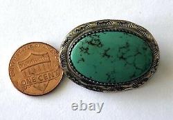 Navajo Signed By Designer SR Sterling 925 TURQUOISE Pin Brooch Stamping Patina