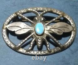 Navajo Silver Dragonfly Pin Native American Old Pawn Turquoise Brooch 900 Silver