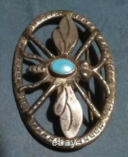 Navajo Silver Dragonfly Pin Native American Old Pawn Turquoise Brooch 900 Silver