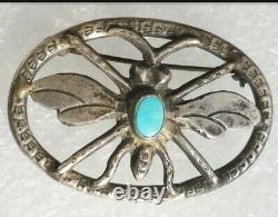 Navajo Silver Dragonfly Pin Native American Old Pawn Turquoise Brooch 900 Silver