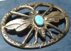 Navajo Silver Dragonfly Pin Native American Old Pawn Turquoise Brooch 900 Silver