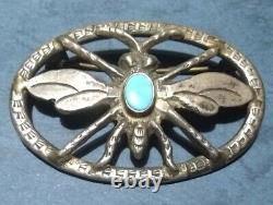 Navajo Silver Dragonfly Pin Native American Old Pawn Turquoise Brooch 900 Silver