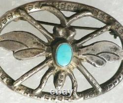 Navajo Silver Dragonfly Pin Native American Old Pawn Turquoise Brooch 900 Silver