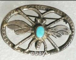 Navajo Silver Dragonfly Pin Native American Old Pawn Turquoise Brooch 900 Silver