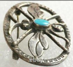 Navajo Silver Dragonfly Pin Native American Old Pawn Turquoise Brooch 900 Silver