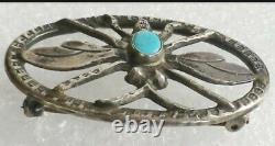 Navajo Silver Dragonfly Pin Native American Old Pawn Turquoise Brooch 900 Silver