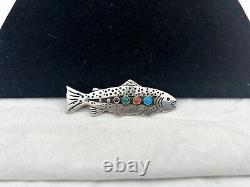 Navajo Silver & Multi-Stone Trout Fishing Pin by Lee Charlie