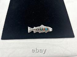 Navajo Silver & Multi-Stone Trout Fishing Pin by Lee Charlie