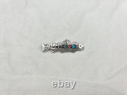 Navajo Silver & Multi-Stone Trout Fishing Pin by Lee Charlie