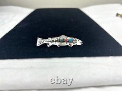 Navajo Silver & Multi-Stone Trout Fishing Pin by Lee Charlie