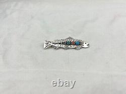 Navajo Silver & Multi-Stone Trout Fishing Pin by Lee Charlie