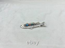 Navajo Silver & Multi-Stone Trout Fishing Pin by Lee Charlie