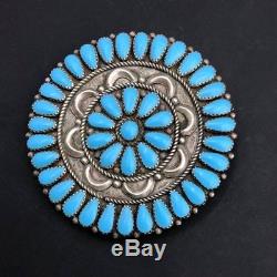 Navajo Silver and Turquoise Pettipoint Pin Pendant Sterling Handcrafted