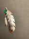 Navajo Silversmith Harvey Mace Signed Sterling & Malachite Twin Feathers Pin