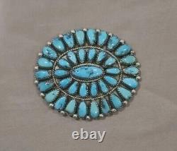 Navajo Sleeping Beauty Petit Point Turquoise Sterling Silver Pin
