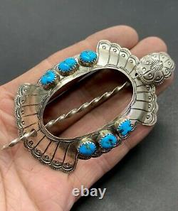 Navajo Southwestern Sterling Silver Turquoise Hair Pin Barrette Pony Tail Holder