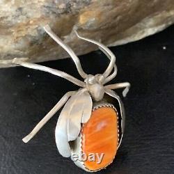 Navajo Spider Handmade Pin Sterling Silver Orange Spiny Oyster 13698
