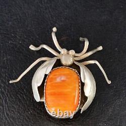 Navajo Spider Handmade Pin Sterling Silver Orange Spiny Oyster 13698