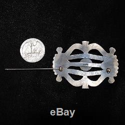 Navajo Stamp Work Sterling Silver Pin with Spiderweb Turquoise by P. J. Begay