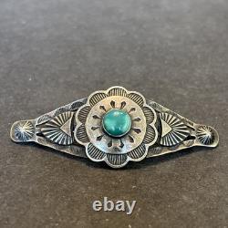 Navajo Stamped Brooch Sterling Silver C-Clasp Turquoise Vintage Harvey Era U