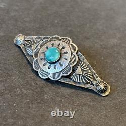 Navajo Stamped Brooch Sterling Silver C-Clasp Turquoise Vintage Harvey Era U