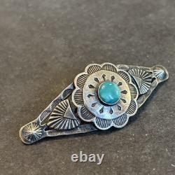 Navajo Stamped Brooch Sterling Silver C-Clasp Turquoise Vintage Harvey Era U