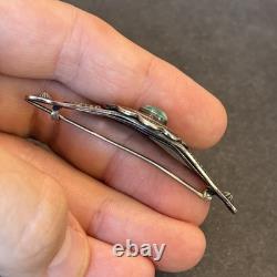 Navajo Stamped Brooch Sterling Silver C-Clasp Turquoise Vintage Harvey Era U