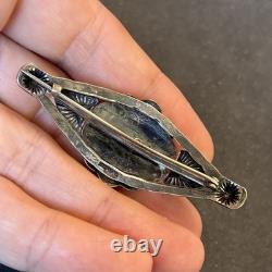 Navajo Stamped Brooch Sterling Silver C-Clasp Turquoise Vintage Harvey Era U