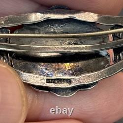 Navajo Stamped Brooch Sterling Silver C-Clasp Turquoise Vintage Harvey Era U
