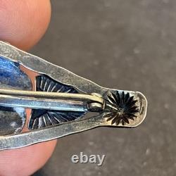 Navajo Stamped Brooch Sterling Silver C-Clasp Turquoise Vintage Harvey Era U